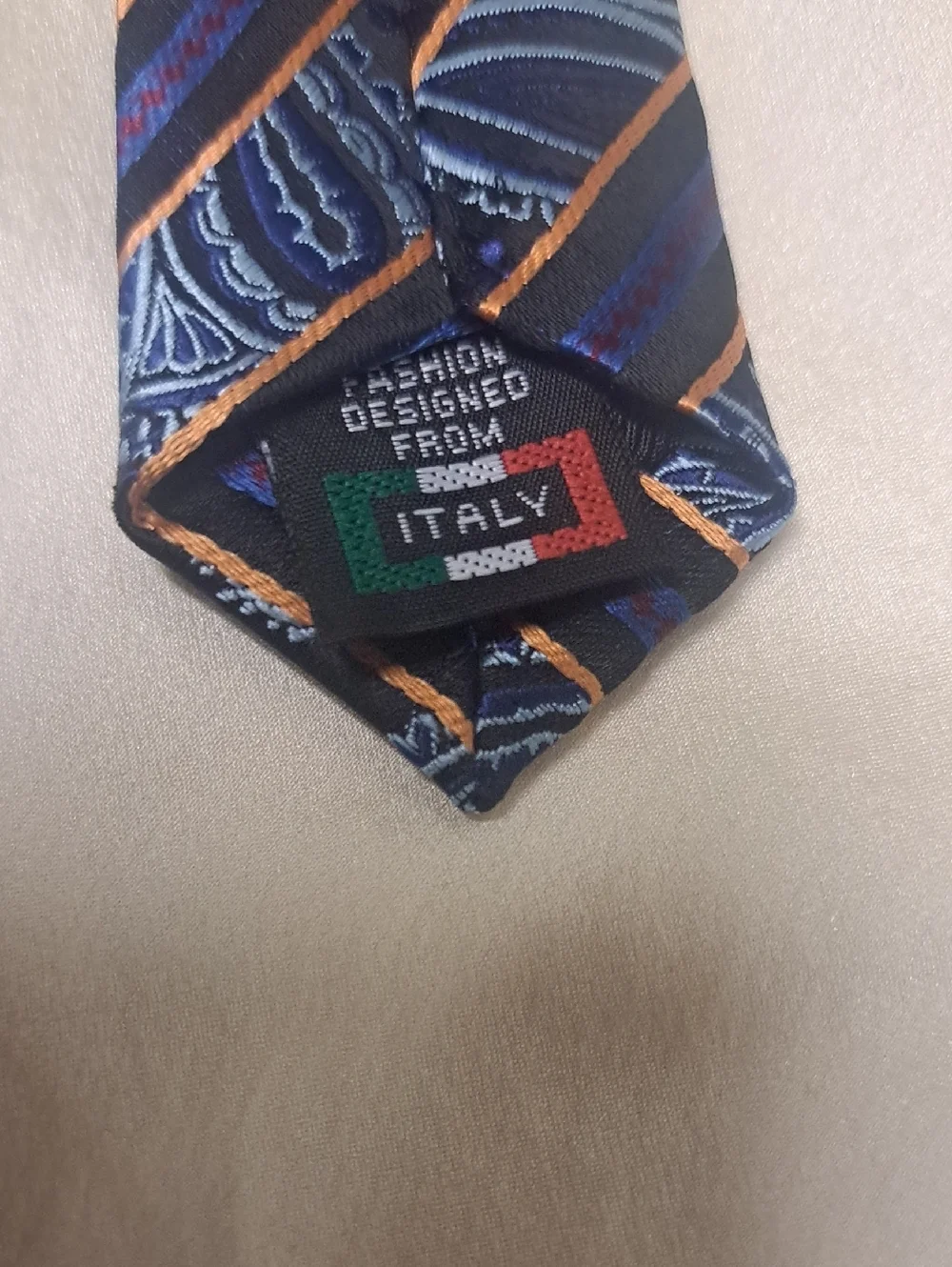GIANFRANCO ITALY Stylish Striped Tie -Muti-color Blue , Black , Orange and Grey